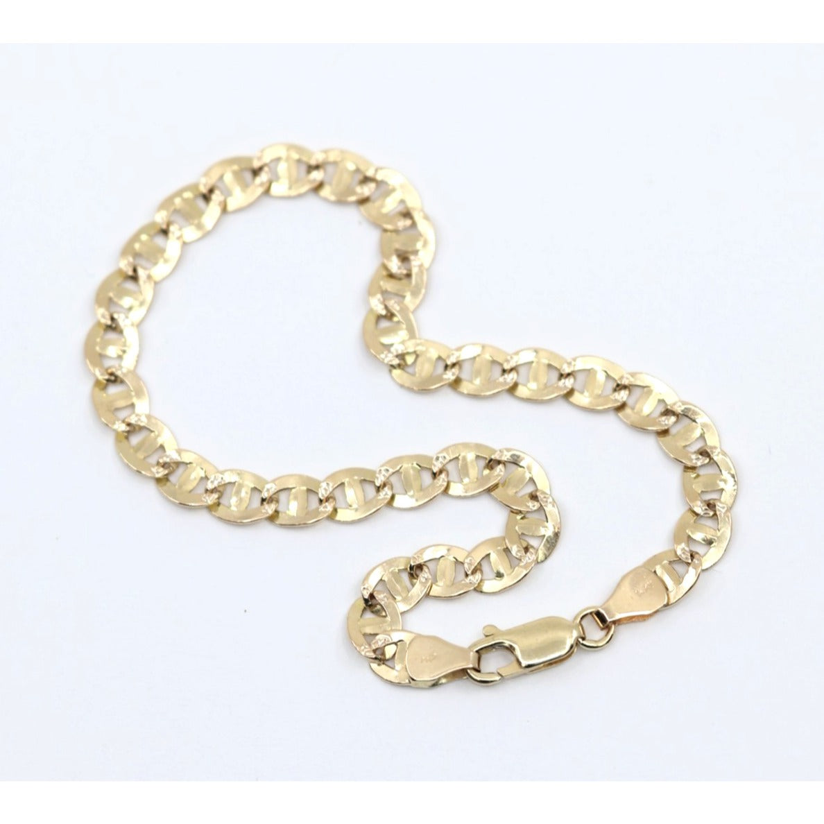14K Yellow Gold Diamond Cut Mariner Anchor Link Bracelet