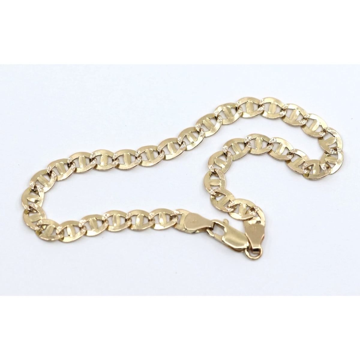 14K Yellow Gold Diamond Cut Mariner Anchor Link Bracelet
