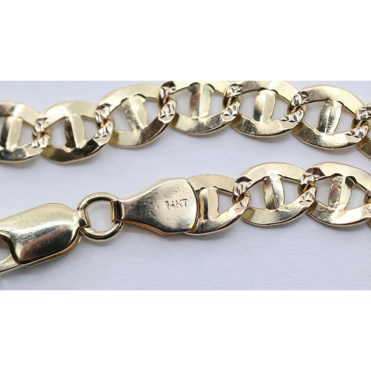 14K Yellow Gold Diamond Cut Mariner Anchor Link Bracelet