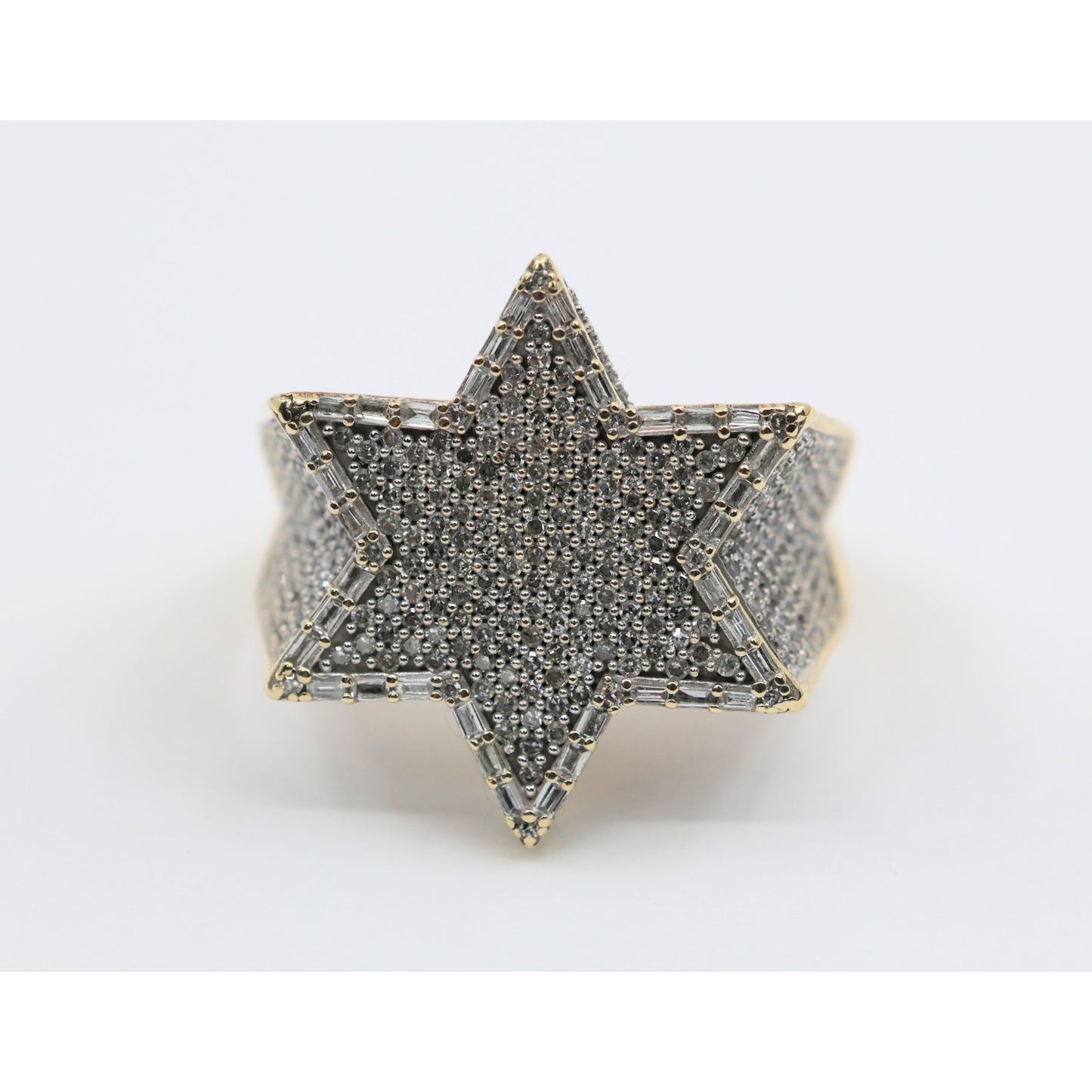 10K Yellow Gold Iced Out Star of David Diamond Ring
