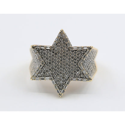 10K Yellow Gold Iced Out Star of David Diamond Ring