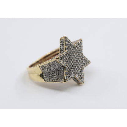 10K Yellow Gold Iced Out Star of David Diamond Ring
