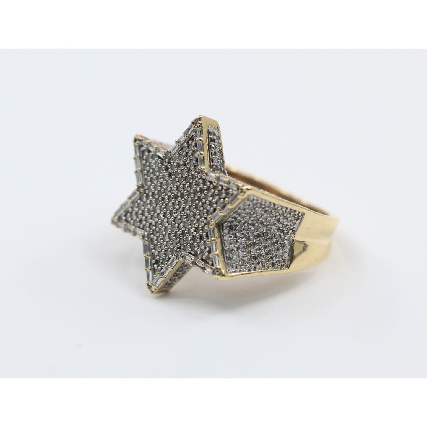 10K Yellow Gold Iced Out Star of David Diamond Ring