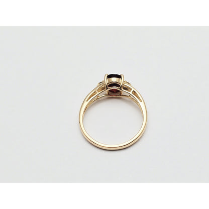 14K Yellow Gold Oval Garnet & Diamond Ring