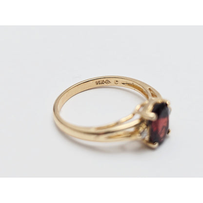 14K Yellow Gold Oval Garnet & Diamond Ring
