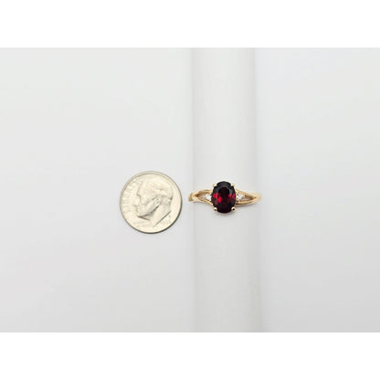 14K Yellow Gold Oval Garnet & Diamond Ring