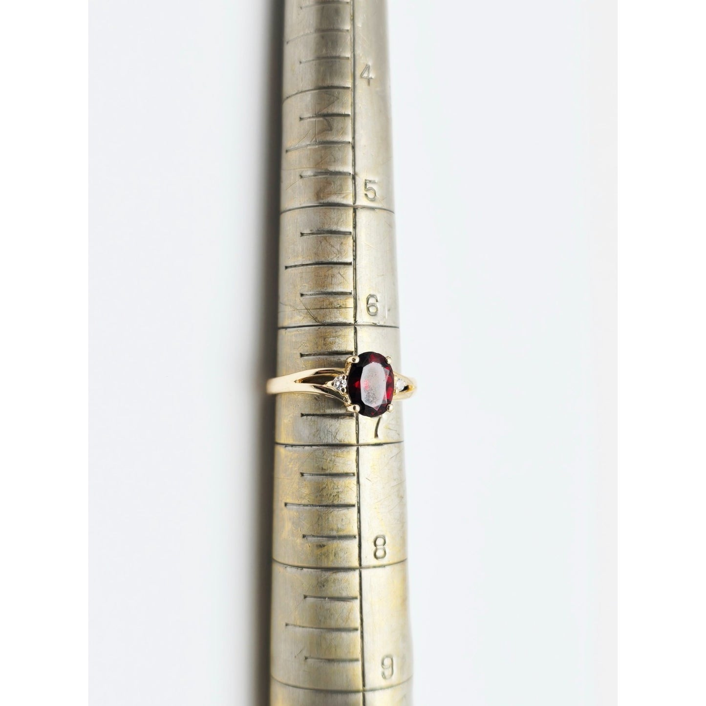 14K Yellow Gold Oval Garnet & Diamond Ring