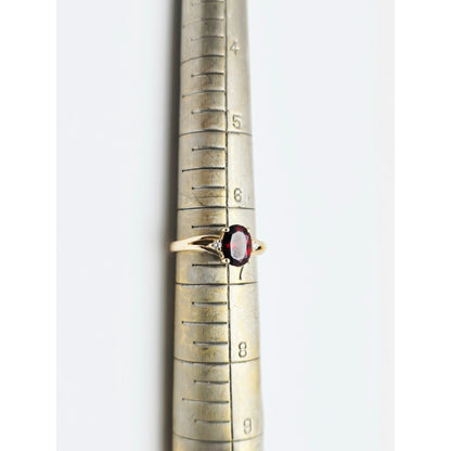 14K Yellow Gold Oval Garnet & Diamond Ring
