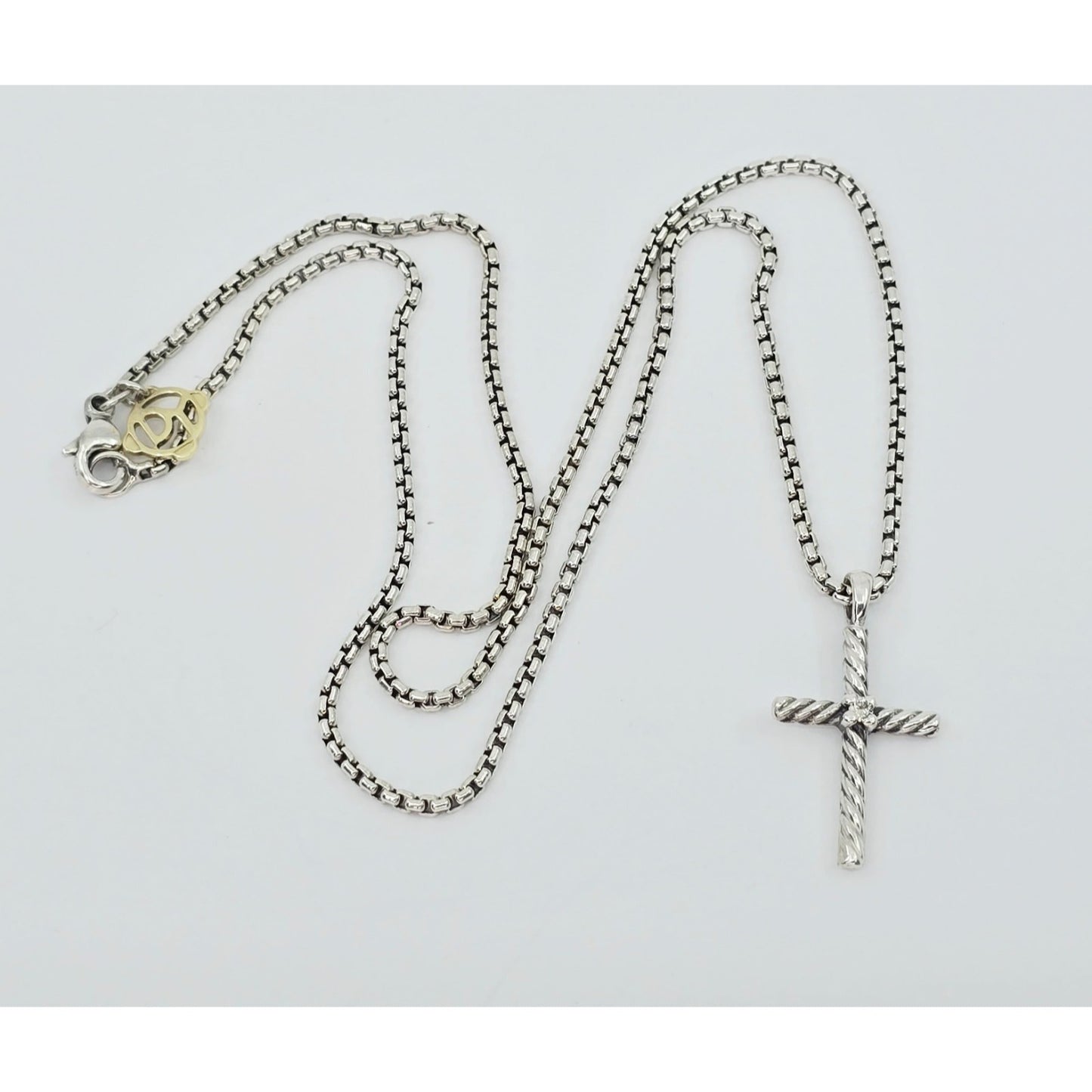 David Yurman Sterling Silver & 14K Gold Diamond Classic Cable Cross Necklace