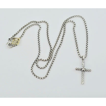 David Yurman Sterling Silver & 14K Gold Diamond Classic Cable Cross Necklace