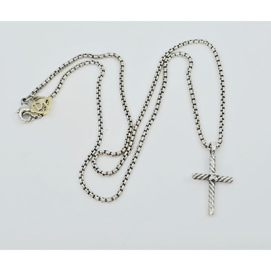David Yurman Sterling Silver & 14K Gold Diamond Classic Cable Cross Necklace