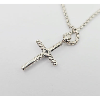 David Yurman Sterling Silver & 14K Gold Diamond Classic Cable Cross Necklace