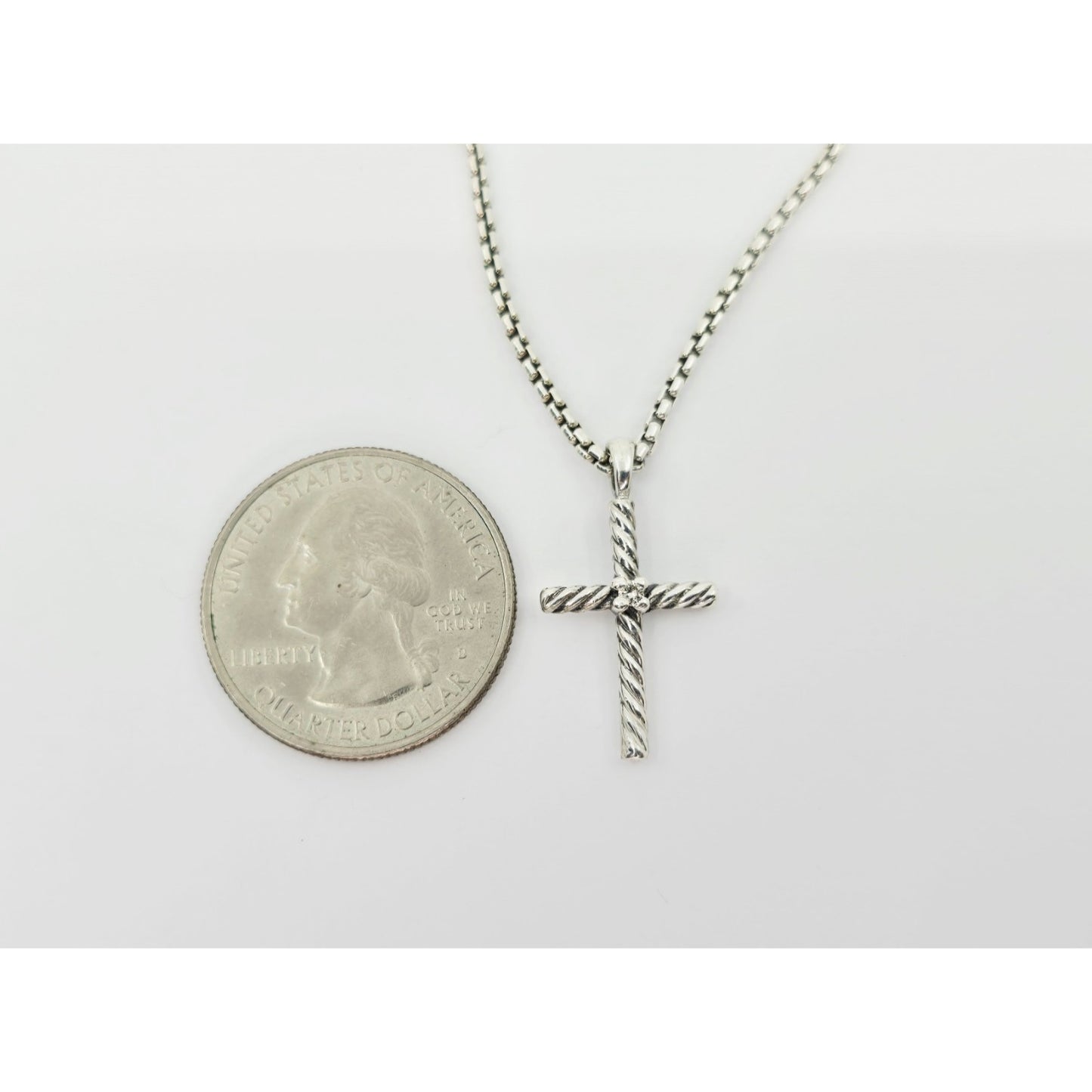 David Yurman Sterling Silver & 14K Gold Diamond Classic Cable Cross Necklace