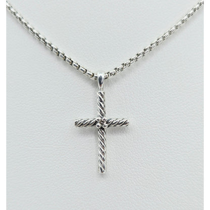 David Yurman Sterling Silver & 14K Gold Diamond Classic Cable Cross Necklace