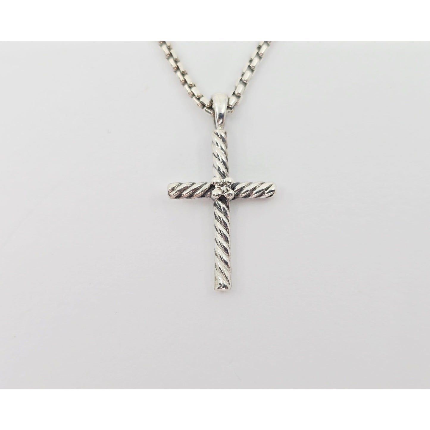 David Yurman Sterling Silver & 14K Gold Diamond Classic Cable Cross Necklace