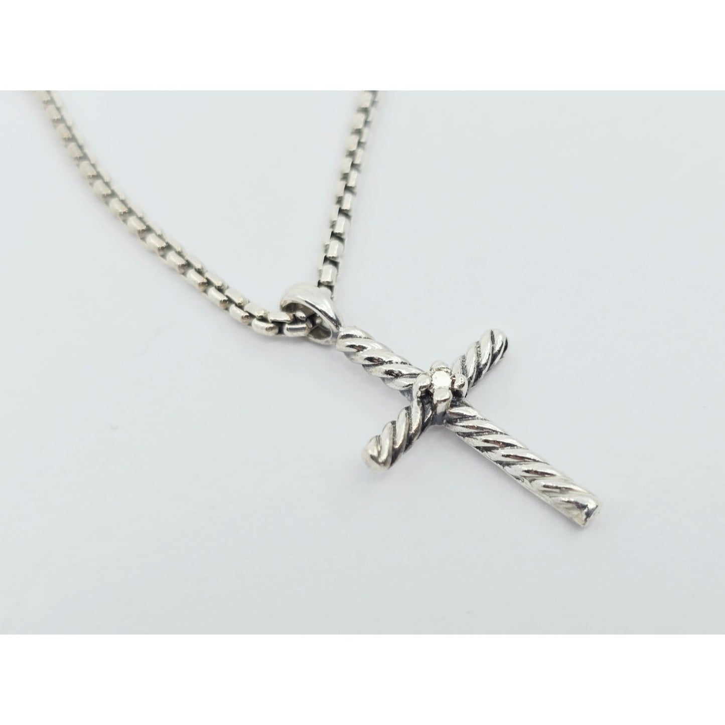 David Yurman Sterling Silver & 14K Gold Diamond Classic Cable Cross Necklace