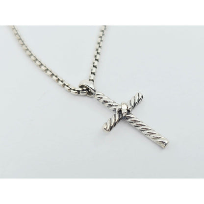 David Yurman Sterling Silver & 14K Gold Diamond Classic Cable Cross Necklace