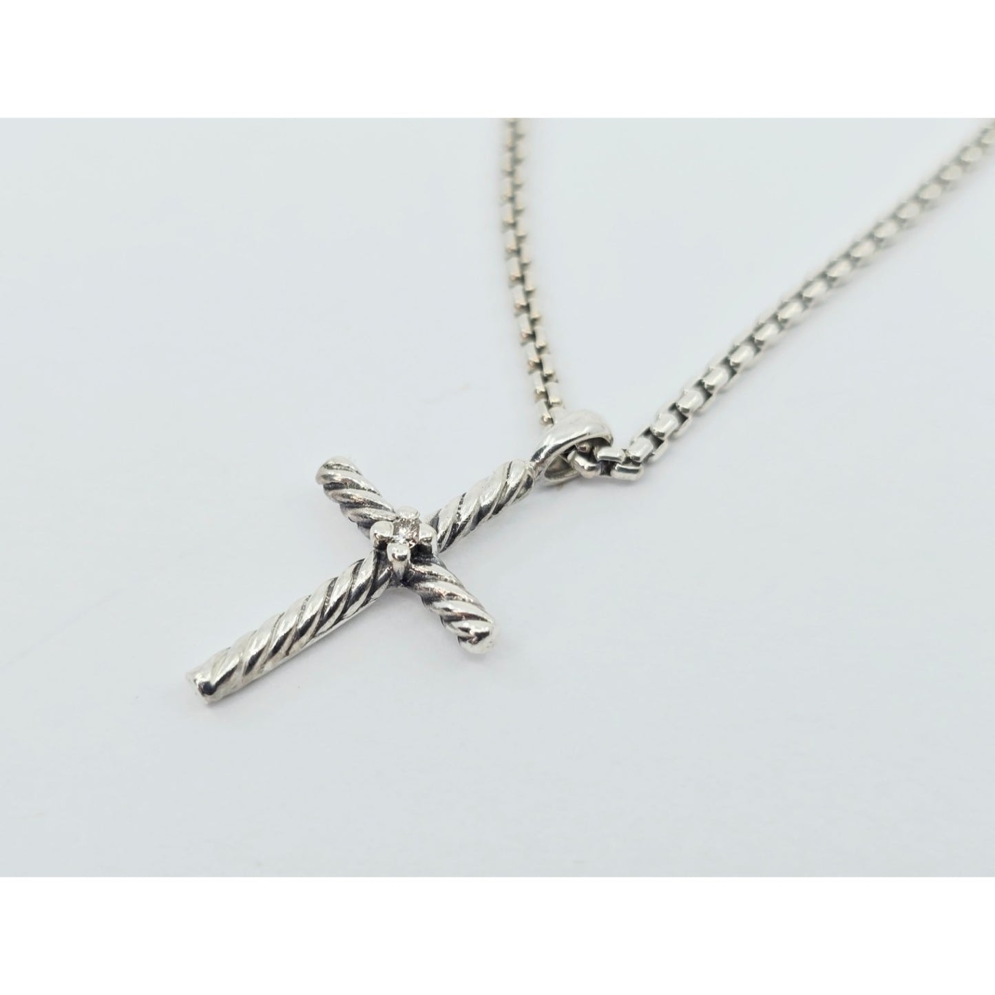 David Yurman Sterling Silver & 14K Gold Diamond Classic Cable Cross Necklace