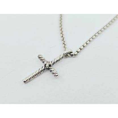 David Yurman Sterling Silver & 14K Gold Diamond Classic Cable Cross Necklace