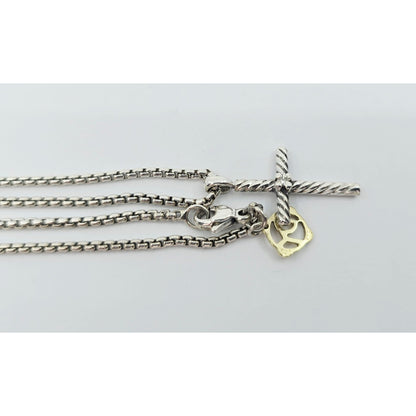 David Yurman Sterling Silver & 14K Gold Diamond Classic Cable Cross Necklace