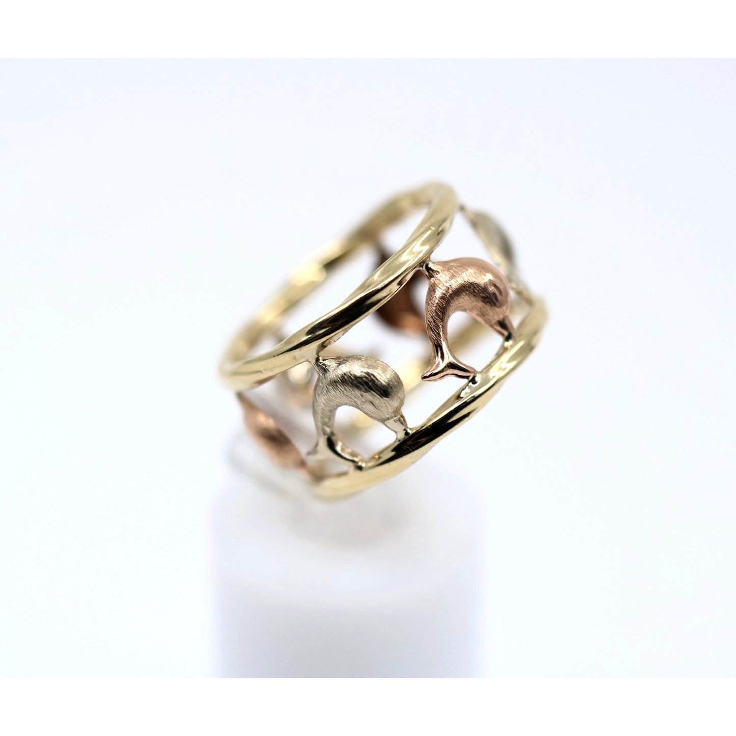 10K Tri Tone Gold Dolphin Wide Band Ring