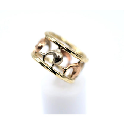 10K Tri Tone Gold Dolphin Wide Band Ring