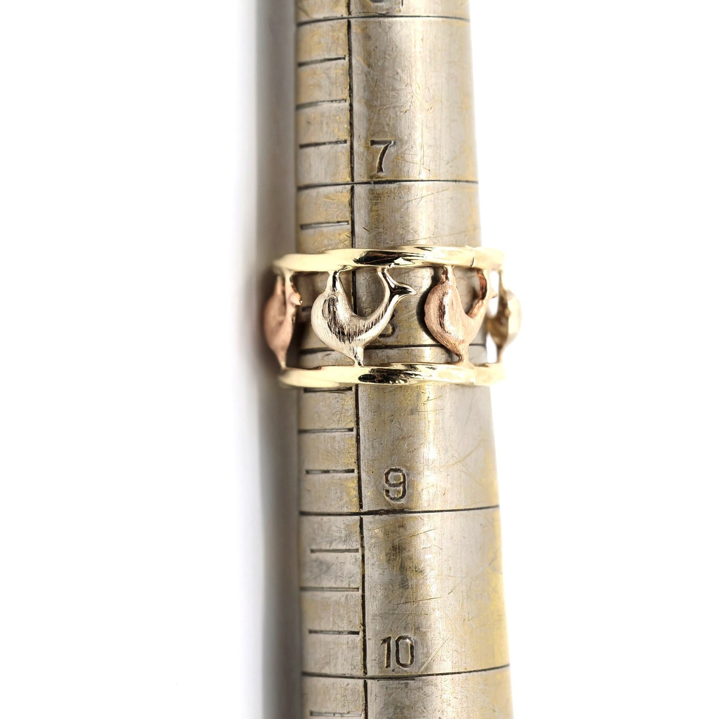 10K Tri Tone Gold Dolphin Wide Band Ring