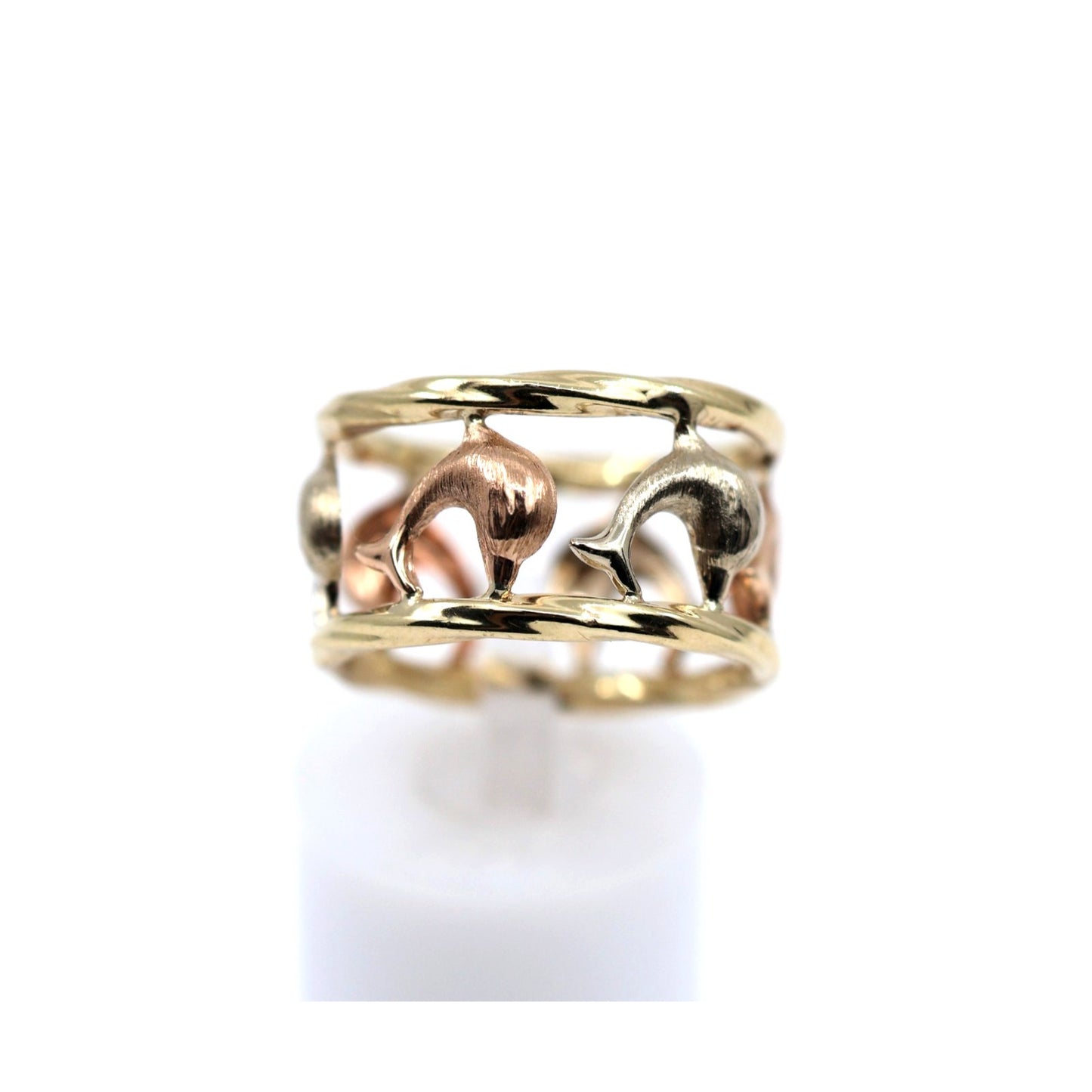 10K Tri Tone Gold Dolphin Wide Band Ring