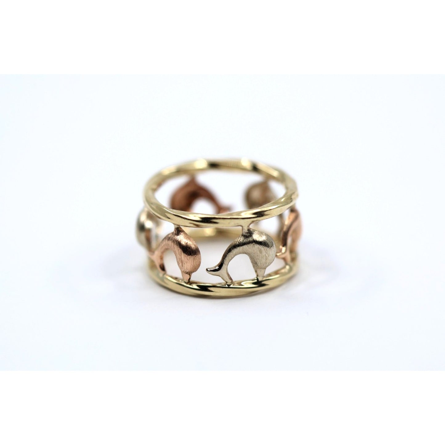 10K Tri Tone Gold Dolphin Wide Band Ring