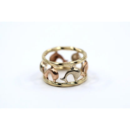 10K Tri Tone Gold Dolphin Wide Band Ring