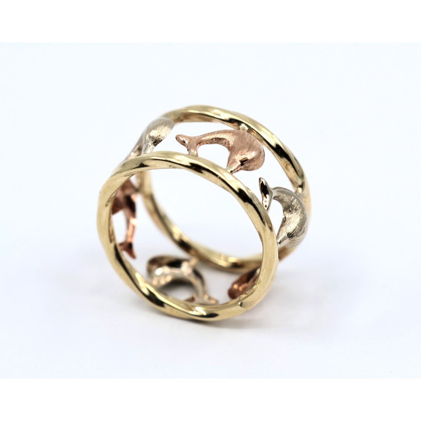 10K Tri Tone Gold Dolphin Wide Band Ring