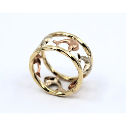 10K Tri Tone Gold Dolphin Wide Band Ring