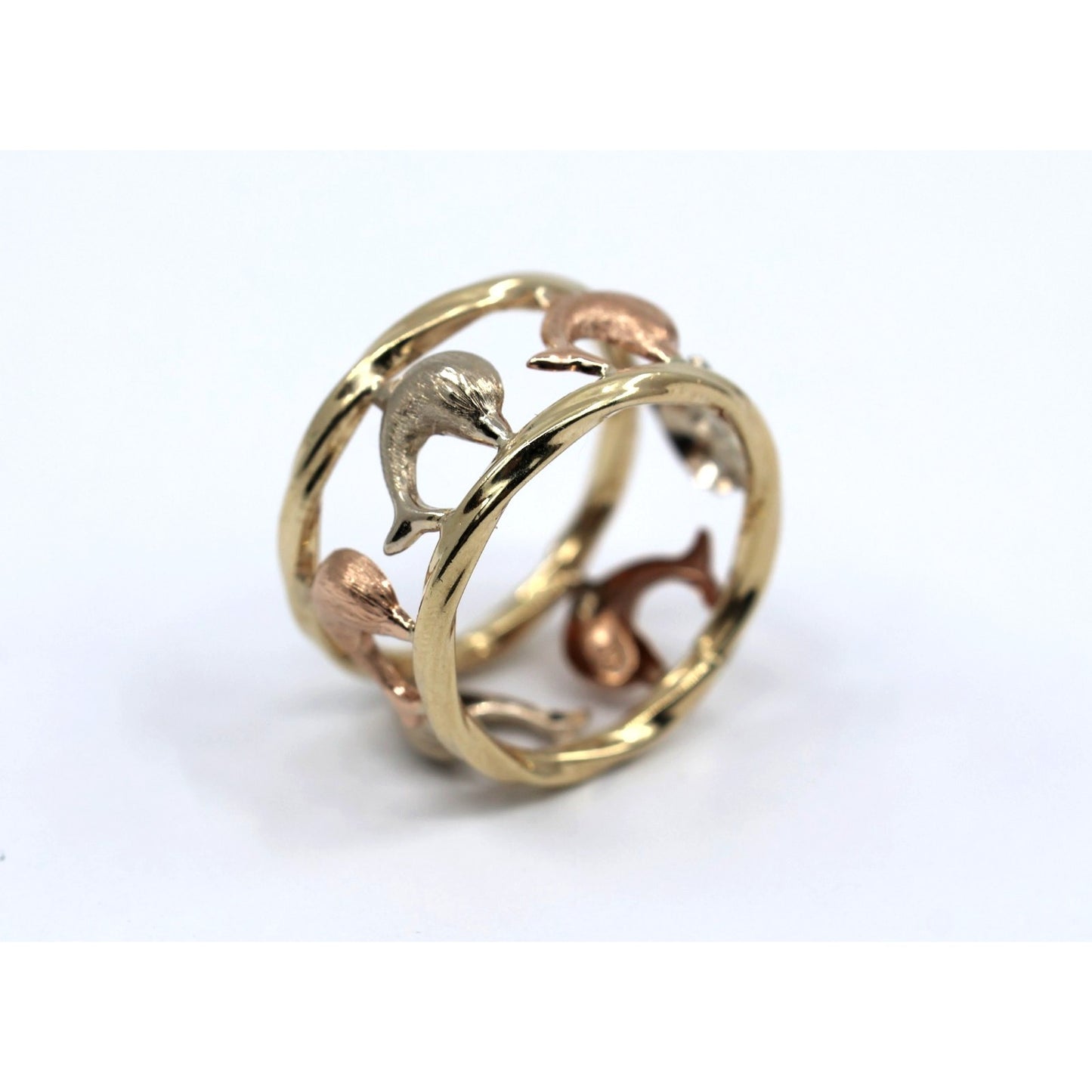 10K Tri Tone Gold Dolphin Wide Band Ring
