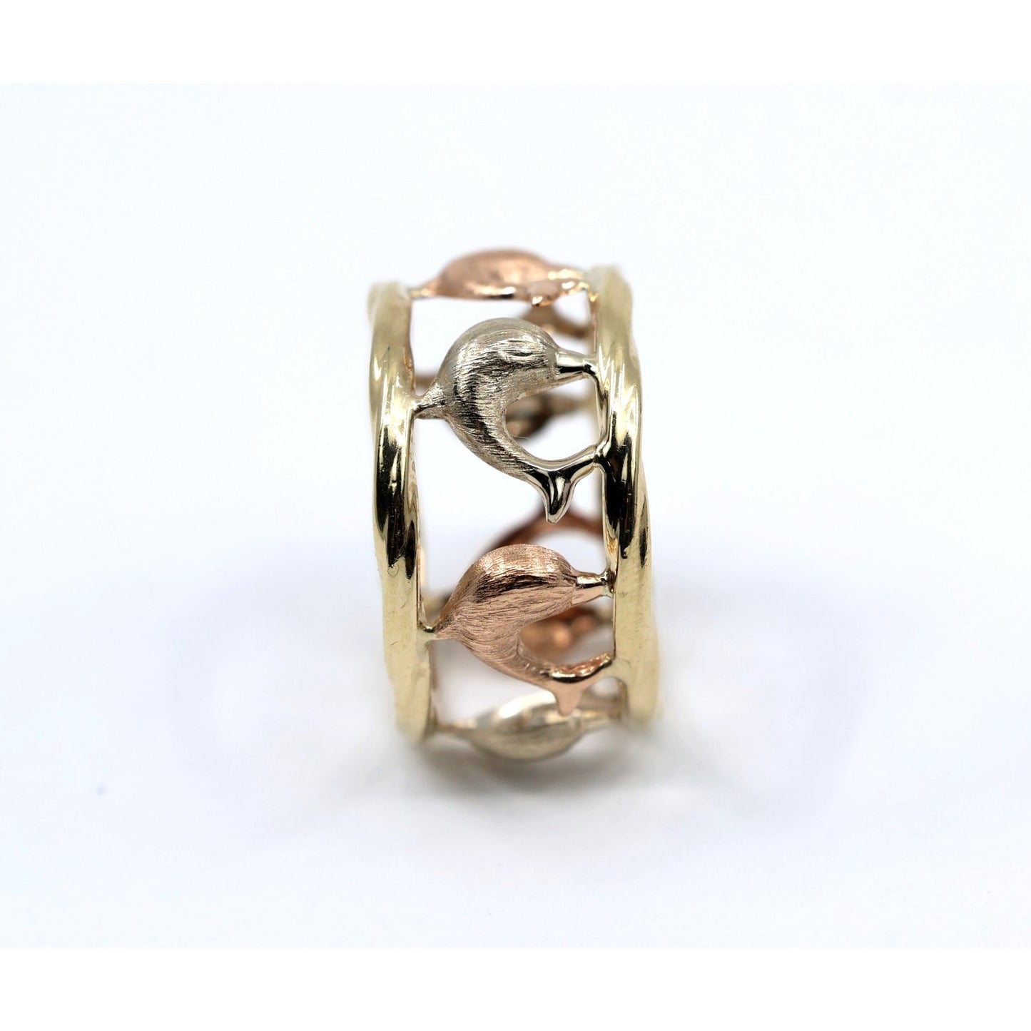 10K Tri Tone Gold Dolphin Wide Band Ring