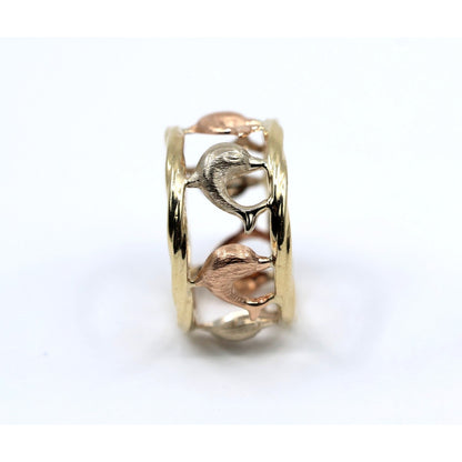 10K Tri Tone Gold Dolphin Wide Band Ring