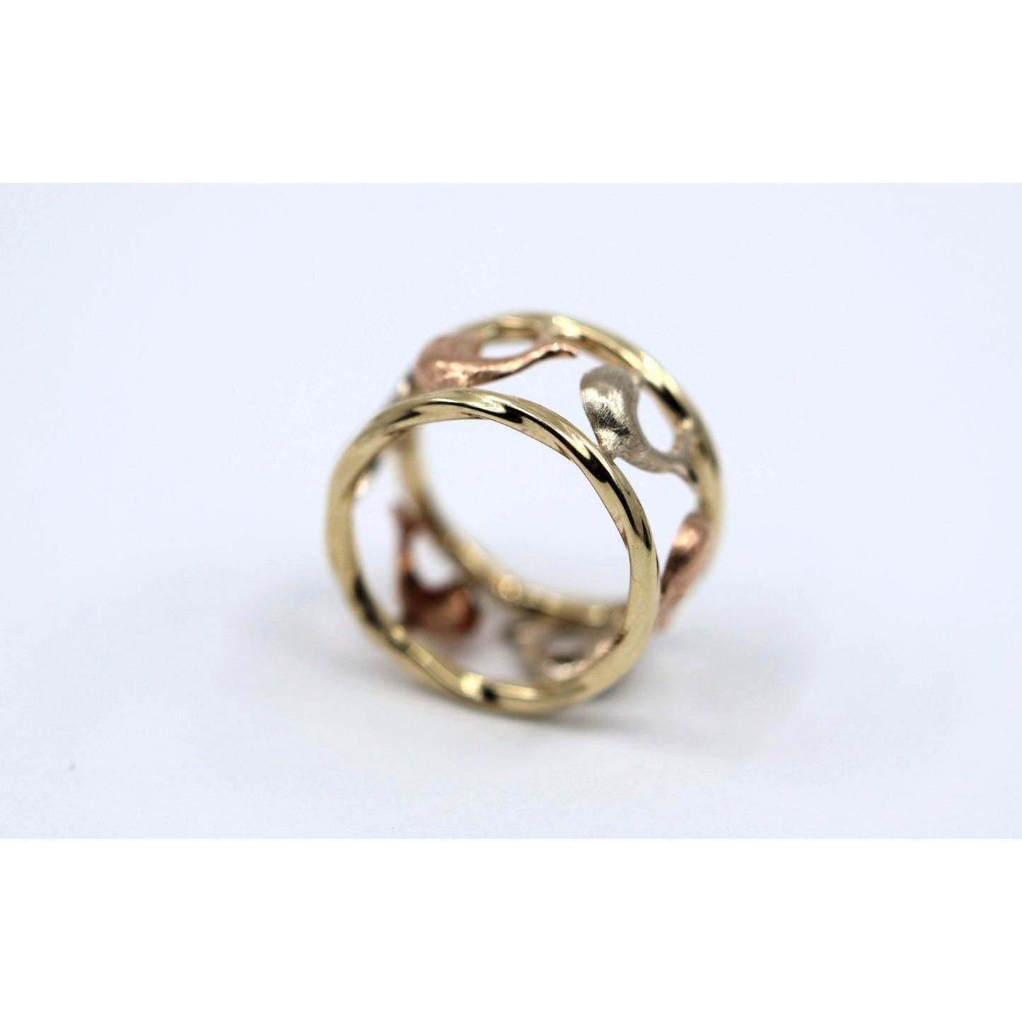 10K Tri Tone Gold Dolphin Wide Band Ring