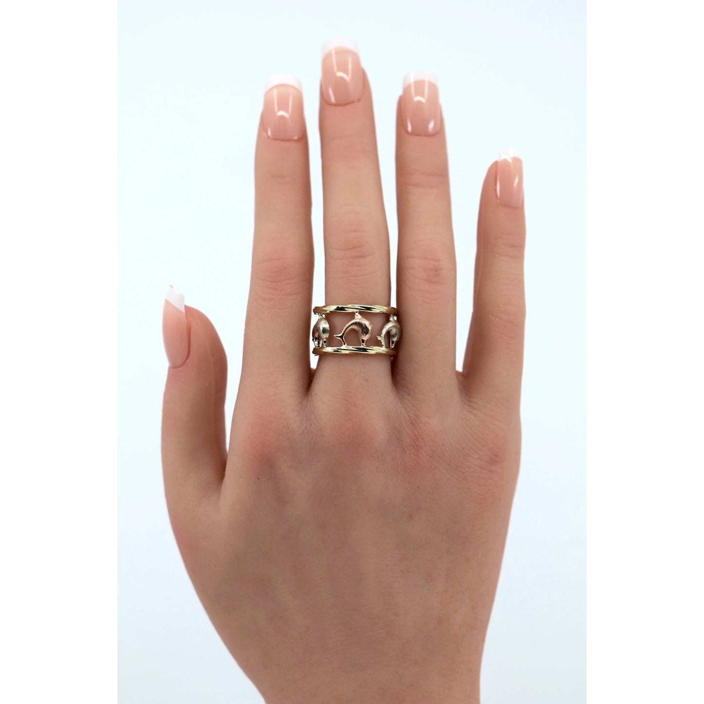 10K Tri Tone Gold Dolphin Wide Band Ring