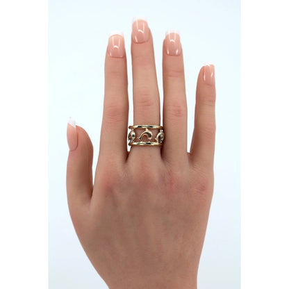 10K Tri Tone Gold Dolphin Wide Band Ring