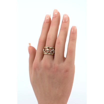 10K Tri Tone Gold Dolphin Wide Band Ring