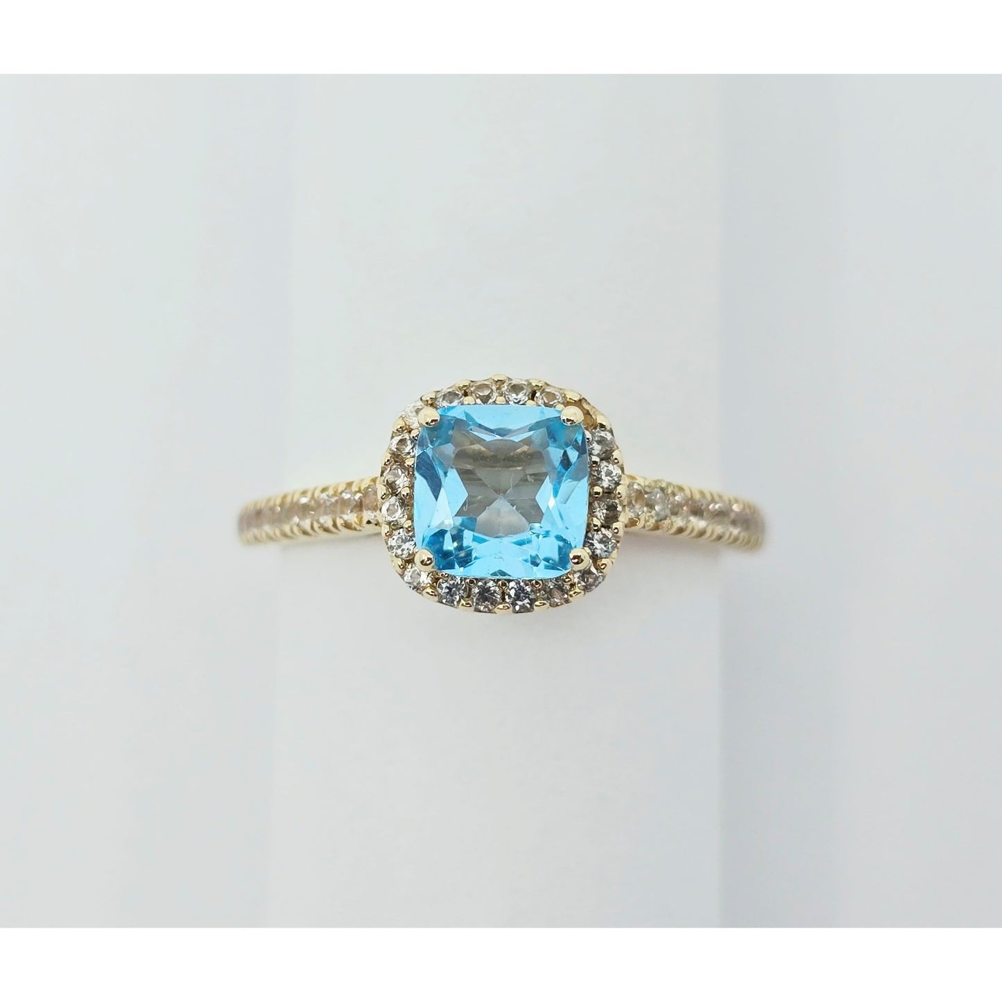 10K Yellow Gold Blue & White Topaz Ring