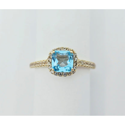 10K Yellow Gold Blue & White Topaz Ring
