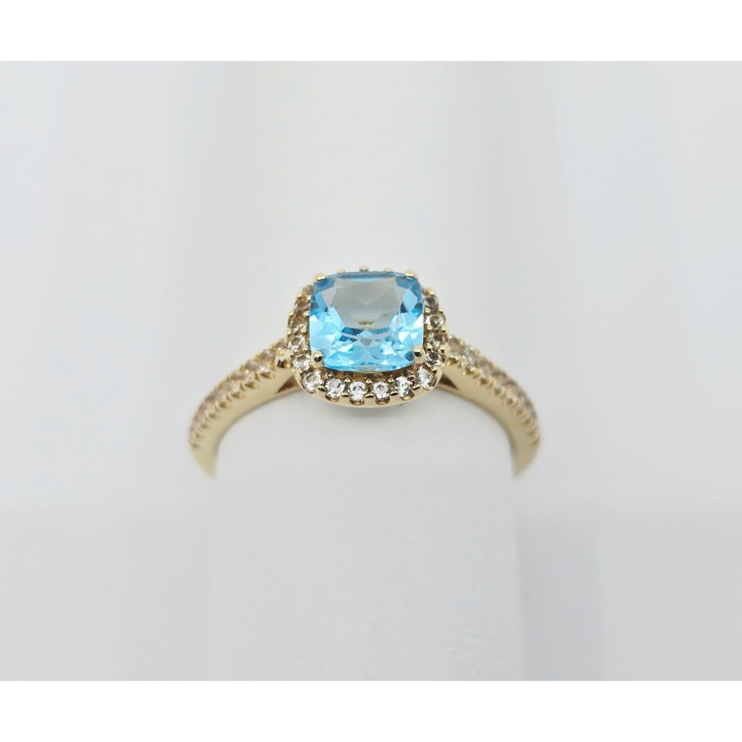 10K Yellow Gold Blue & White Topaz Ring