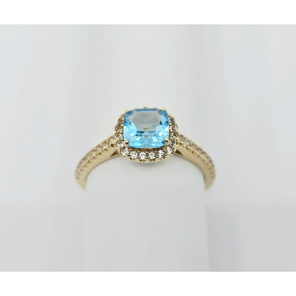 10K Yellow Gold Blue & White Topaz Ring