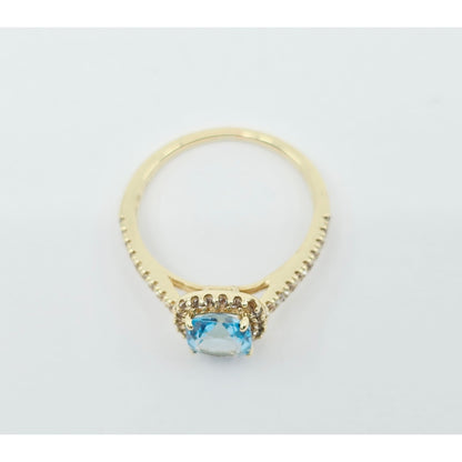 10K Yellow Gold Blue & White Topaz Ring