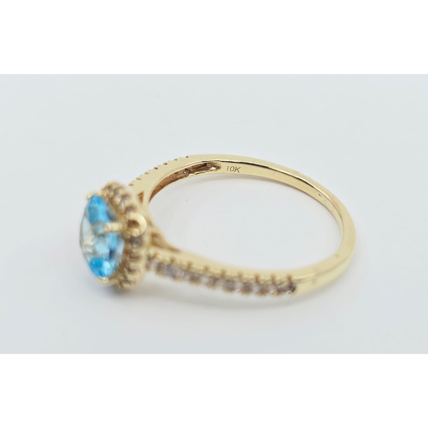 10K Yellow Gold Blue & White Topaz Ring