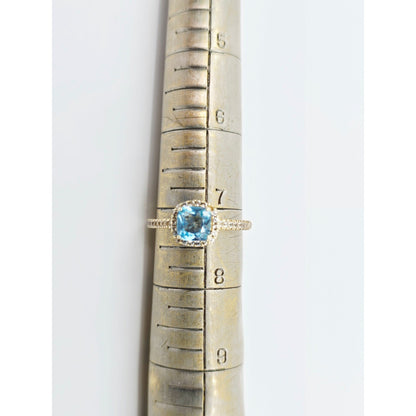 10K Yellow Gold Blue & White Topaz Ring