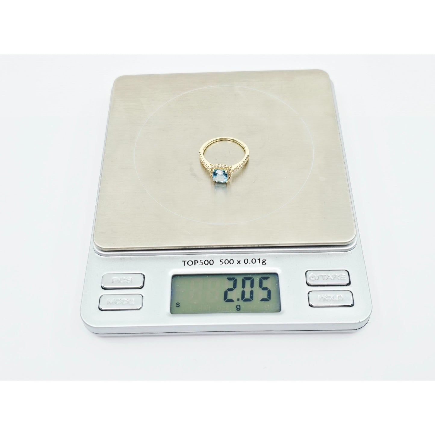 10K Yellow Gold Blue & White Topaz Ring