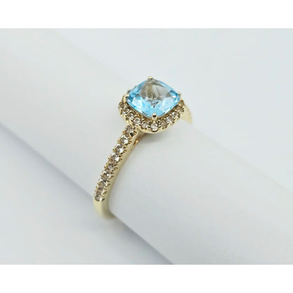 10K Yellow Gold Blue & White Topaz Ring