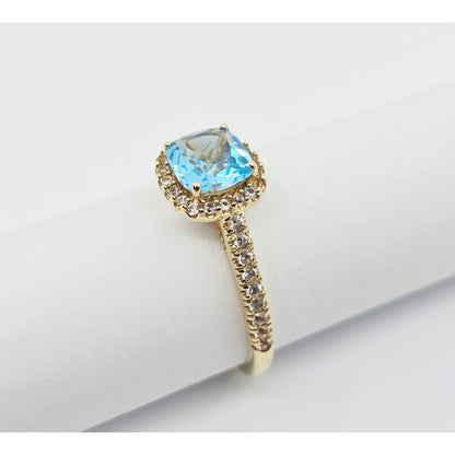 10K Yellow Gold Blue & White Topaz Ring