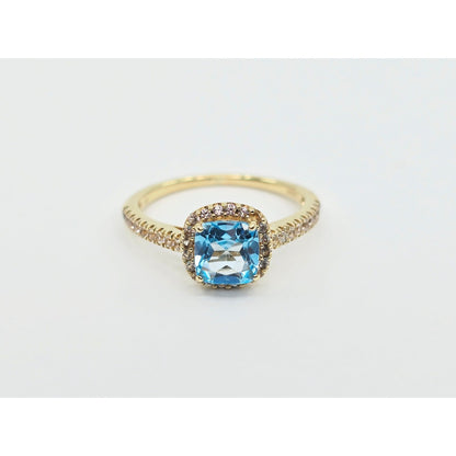 10K Yellow Gold Blue & White Topaz Ring